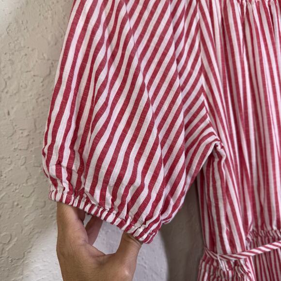 DRAPER JAMES Dress Medium Striped Off Shoulder Tiered Prairie Maxi Puff Sleeve - Picture 9 of 14